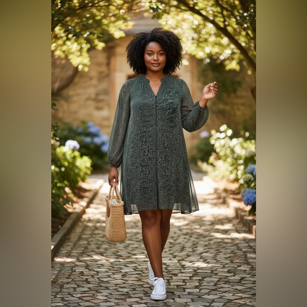 Elegant Green Patterned Dress